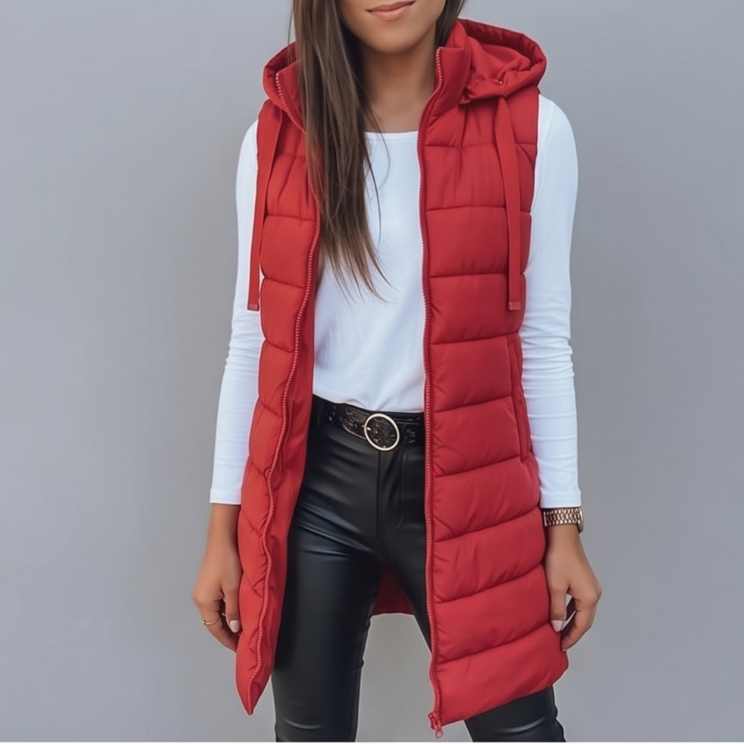 Aveline - Long Hooded Puffer Vest