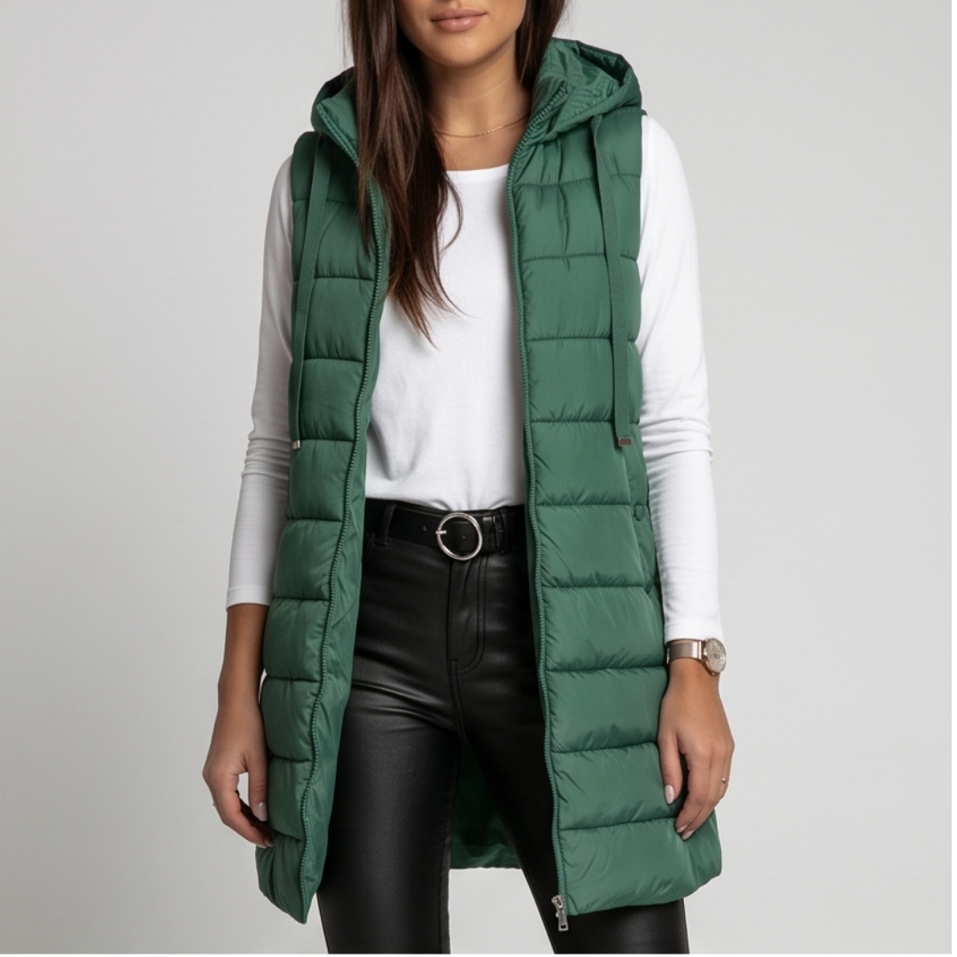Aveline - Long Hooded Puffer Vest