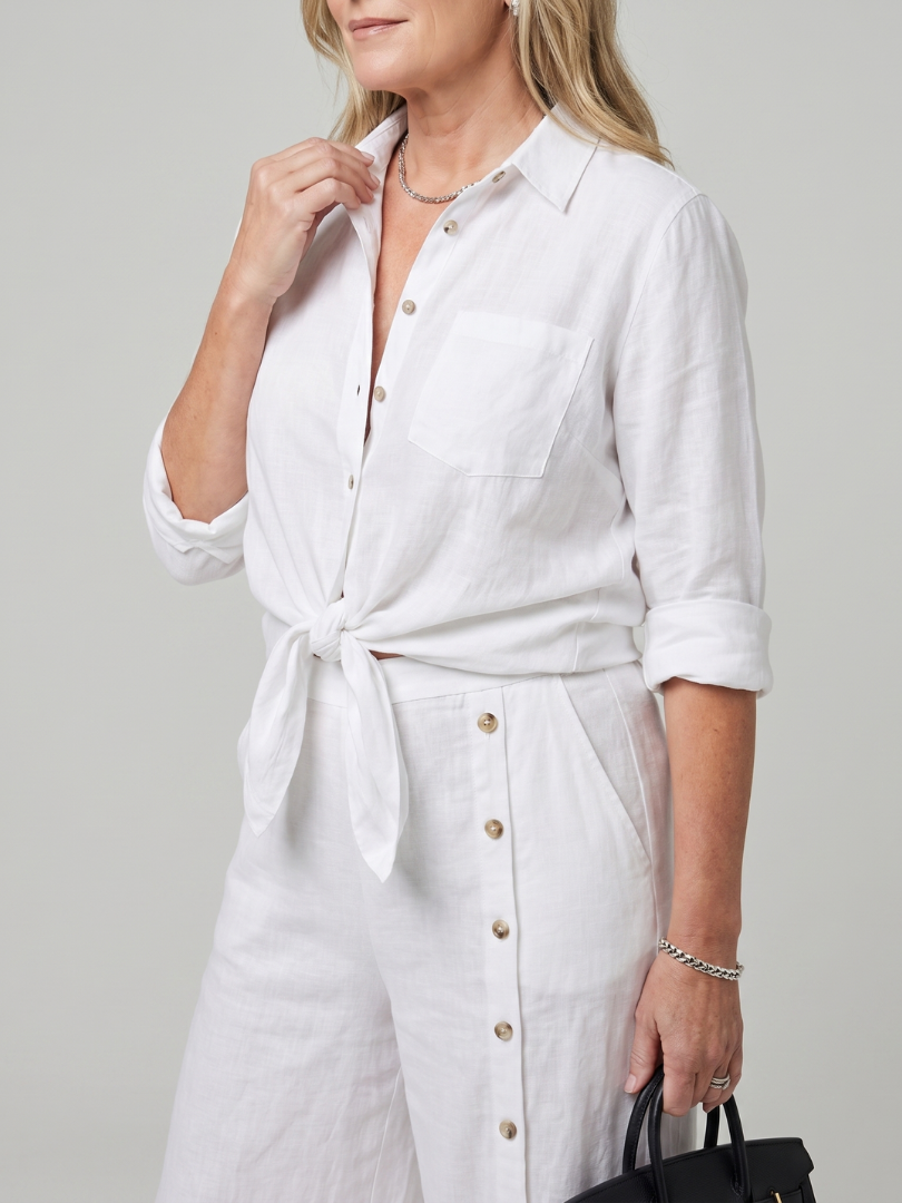 Maddelina | Long Sleeve Tie Front Top And Wide Leg Pants Set
