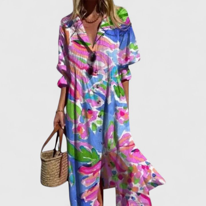 Paula | Women's Half-Sleeve Boho Maxi Dress with Bold Print