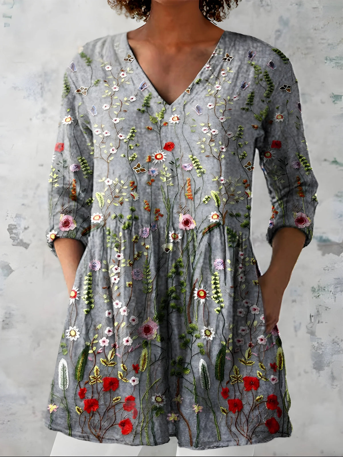 April - Long Blouse with V-Neck