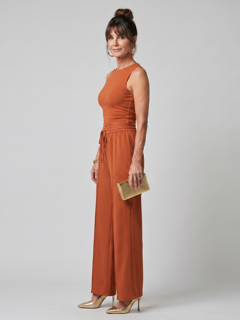 Valencia | Sleeveless Smooth Wide Leg Pants Set
