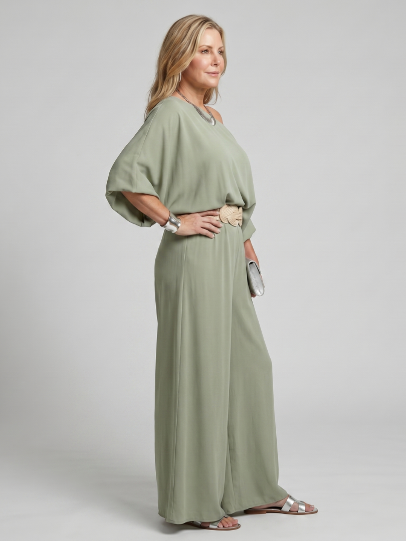 Siomara | One Shoulder Wide Sleeve Top And Wide Leg Pants Set