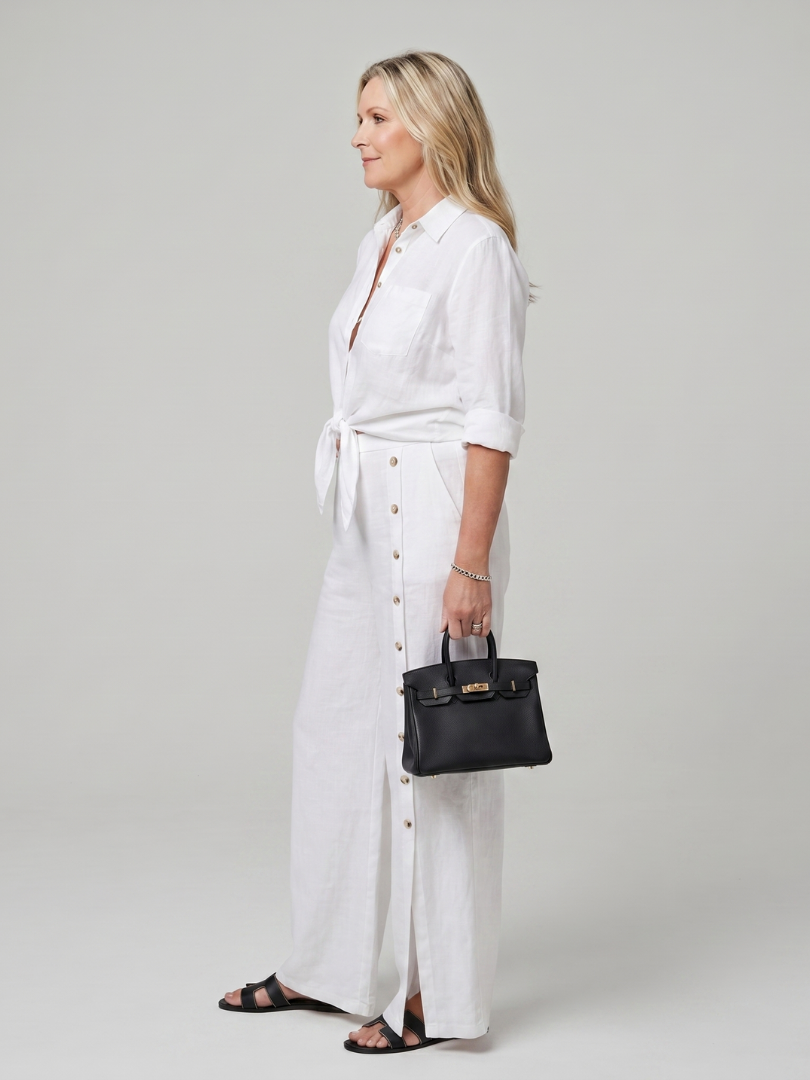 Maddelina | Long Sleeve Tie Front Top And Wide Leg Pants Set