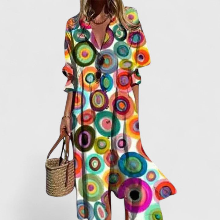 Paula | Women's Half-Sleeve Boho Maxi Dress with Bold Print