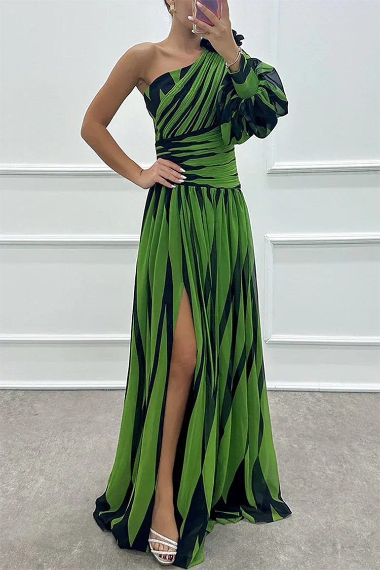 Bonnie™ | Elegant Striped One Shoulder Maxi Dress