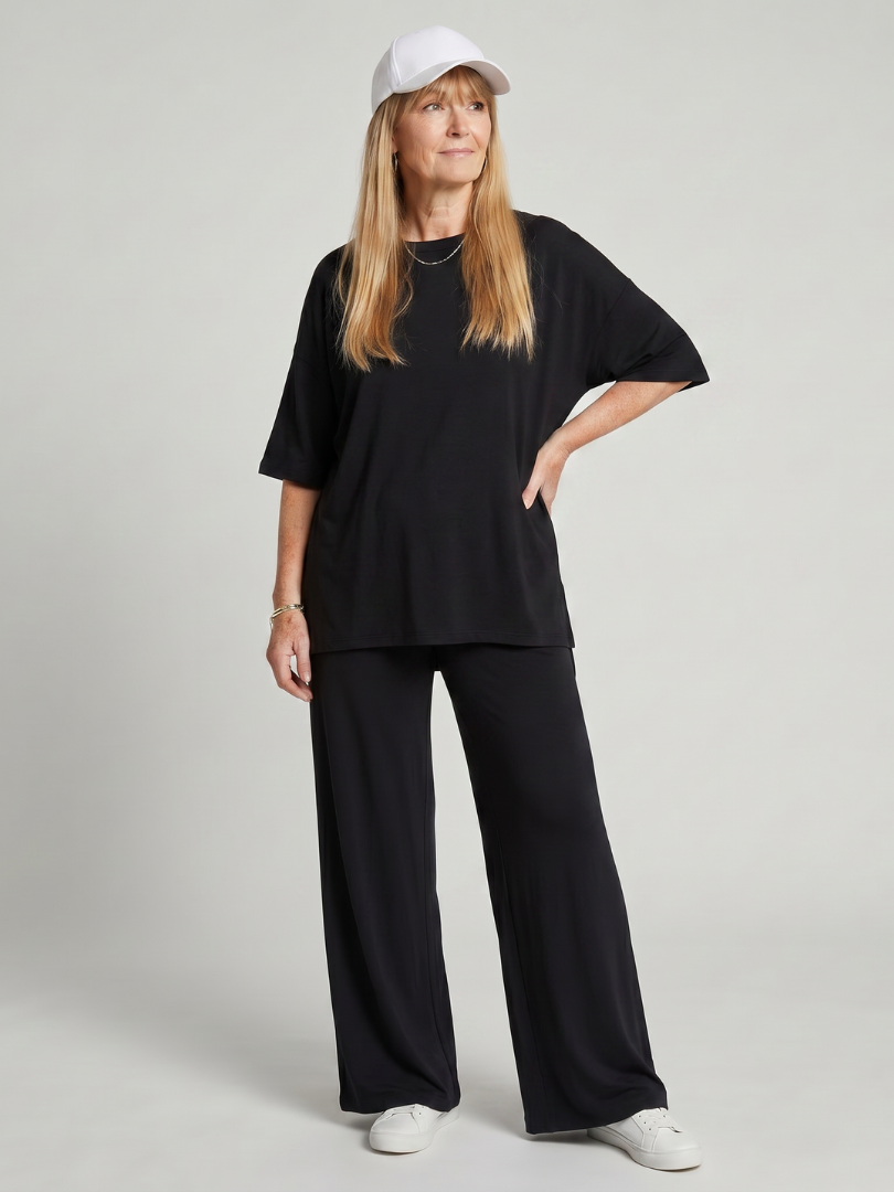 Ramse | Short Sleeve Oversized Top And Wide Leg Pants Set