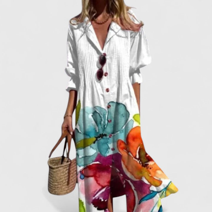 Paula | Women's Half-Sleeve Boho Maxi Dress with Bold Print