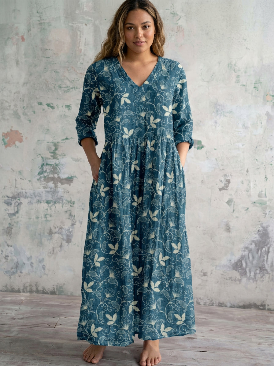 Marivelle | Blue Vine Maxi Dress