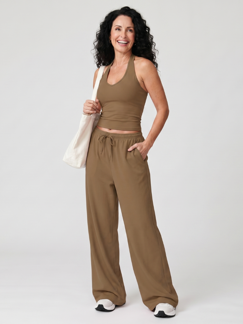 Helena | Sleeveless Scoop Neck Top And Wide Leg Pants Set