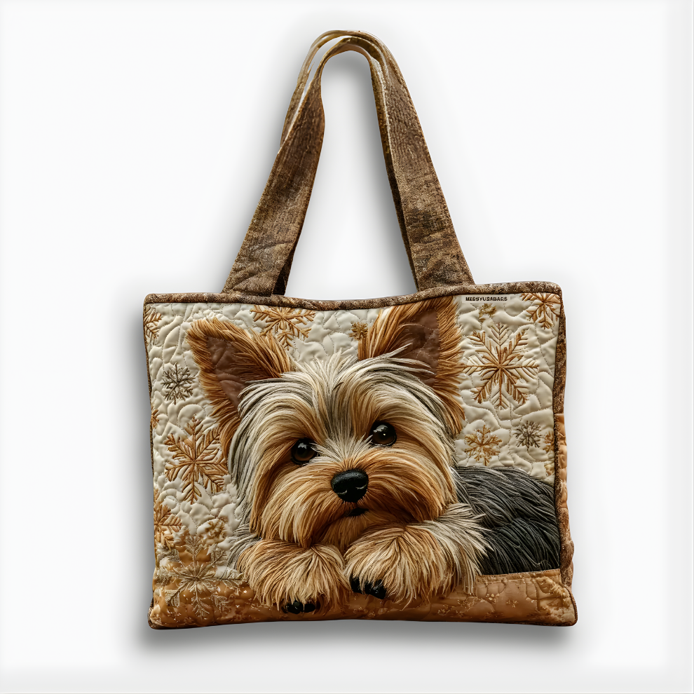 Adorable Yorkie Winter Charm | Handmade Quilted Tote