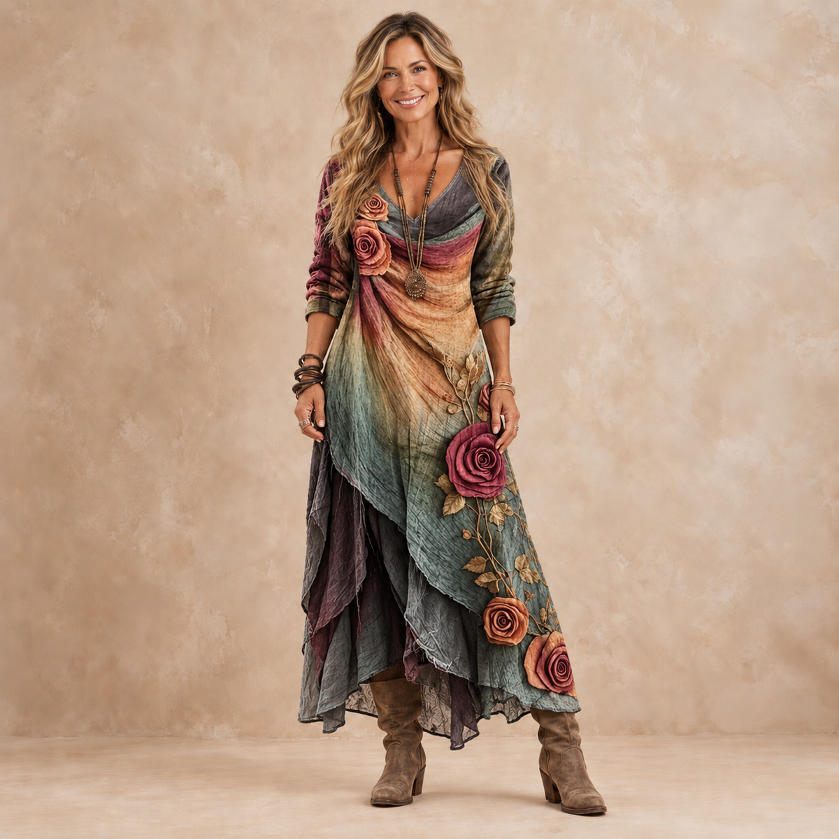 Emberly | Layered Ombré Rose Maxi Dress.