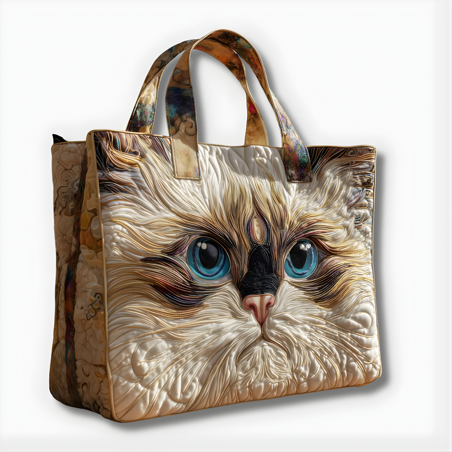 Celestial Blue-Eyed Kitty | Handmade Quilted Tote