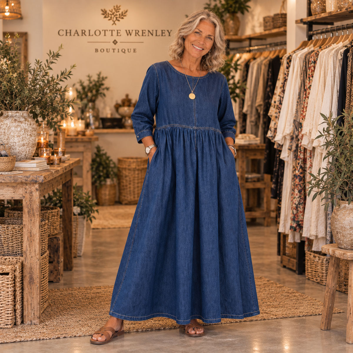 Zephyrelle - Vintage Denim Maxi Dress