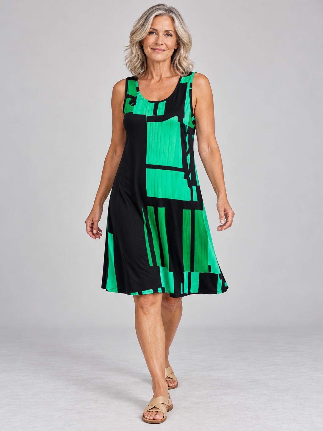 Geometric Print Sleeveless Midi Dress