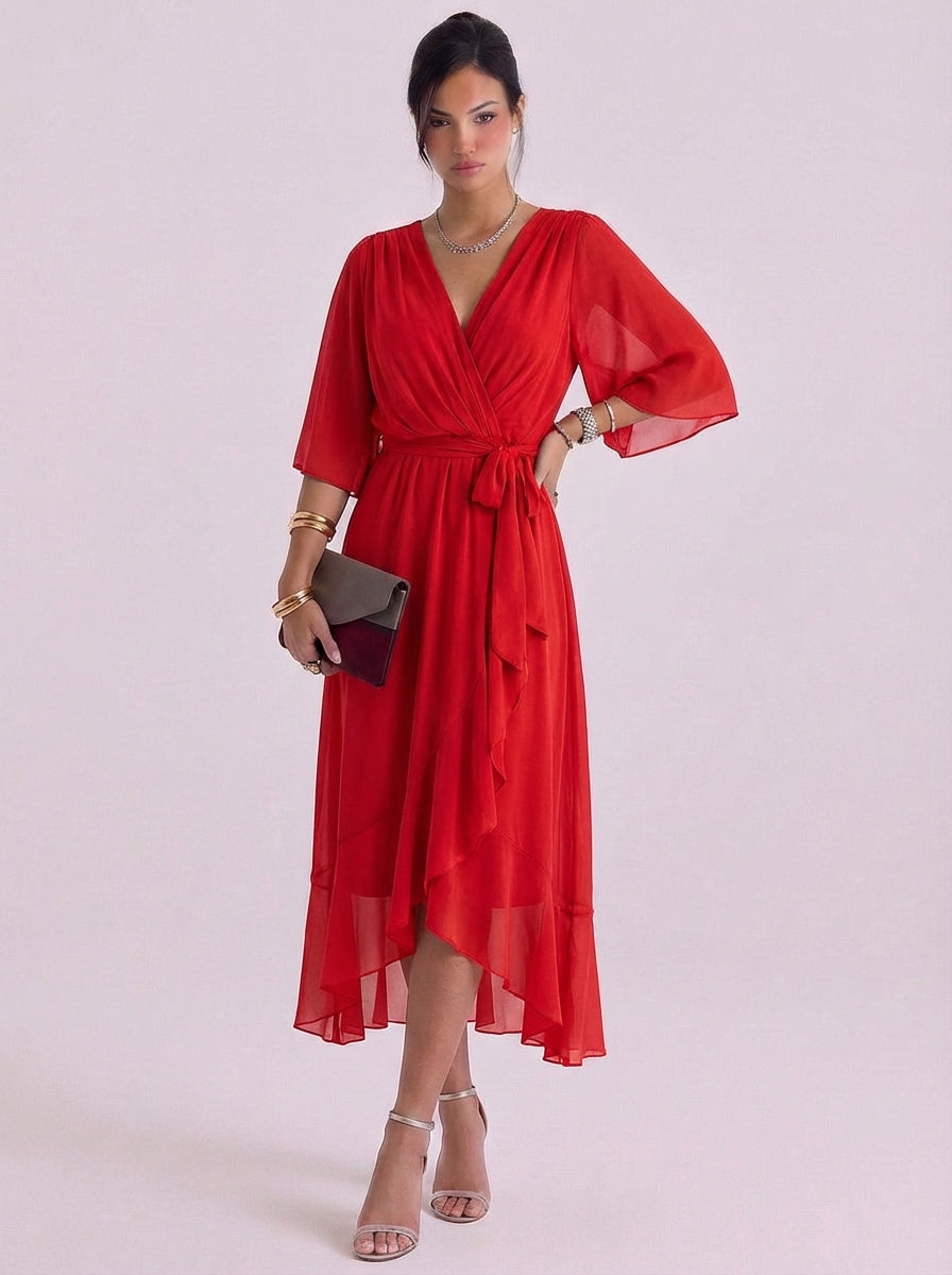 Paige | Chiffon Wrap Maxi Dress With Belt Tie
