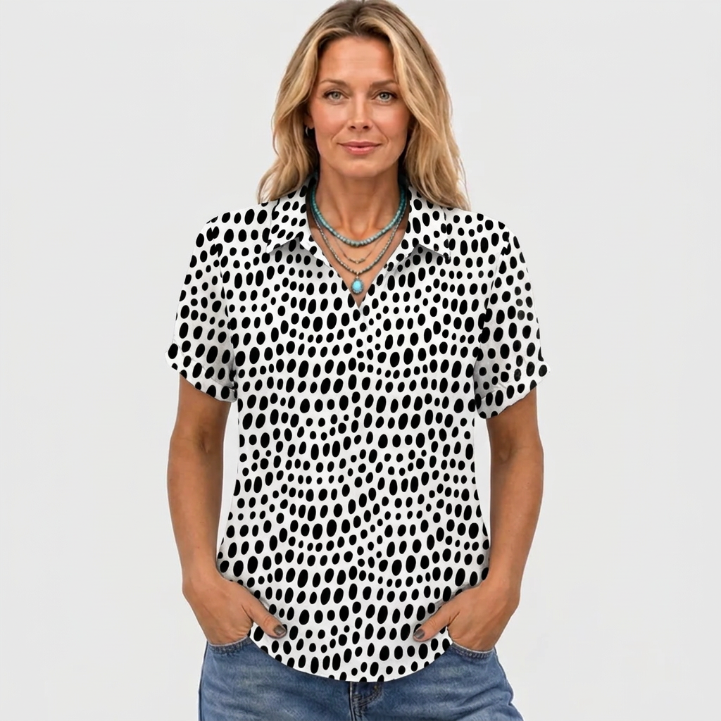 Delia™ - Polka Dot Collared Top