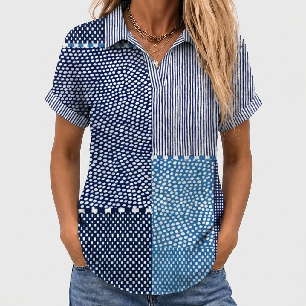 Celia™ - Patchwork Collared Top