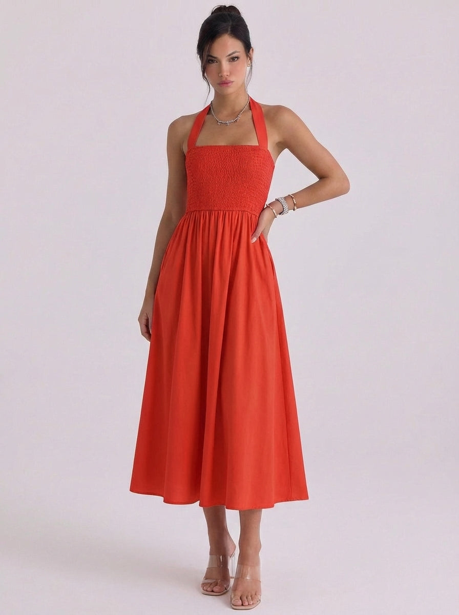 Victoria | Cotton Smocked Halter Midi Dress