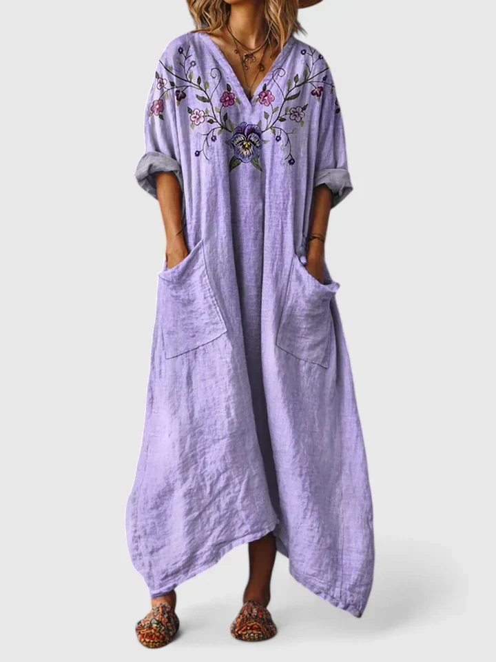 Indra | Women's Cotton Boho Print Front Pocket Maxi Dress