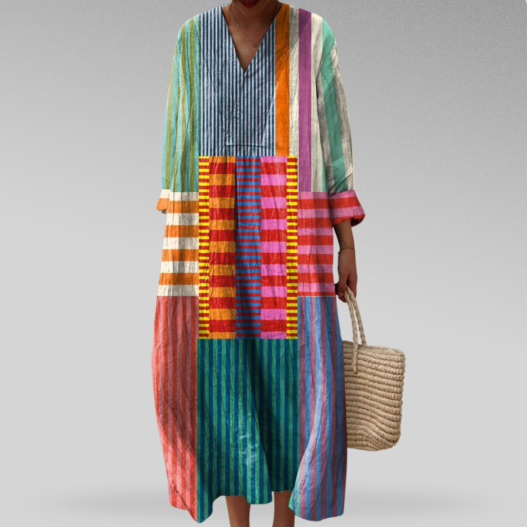 Maren | Women's Linen Colorblock Stripe Oversized Maxi Dress