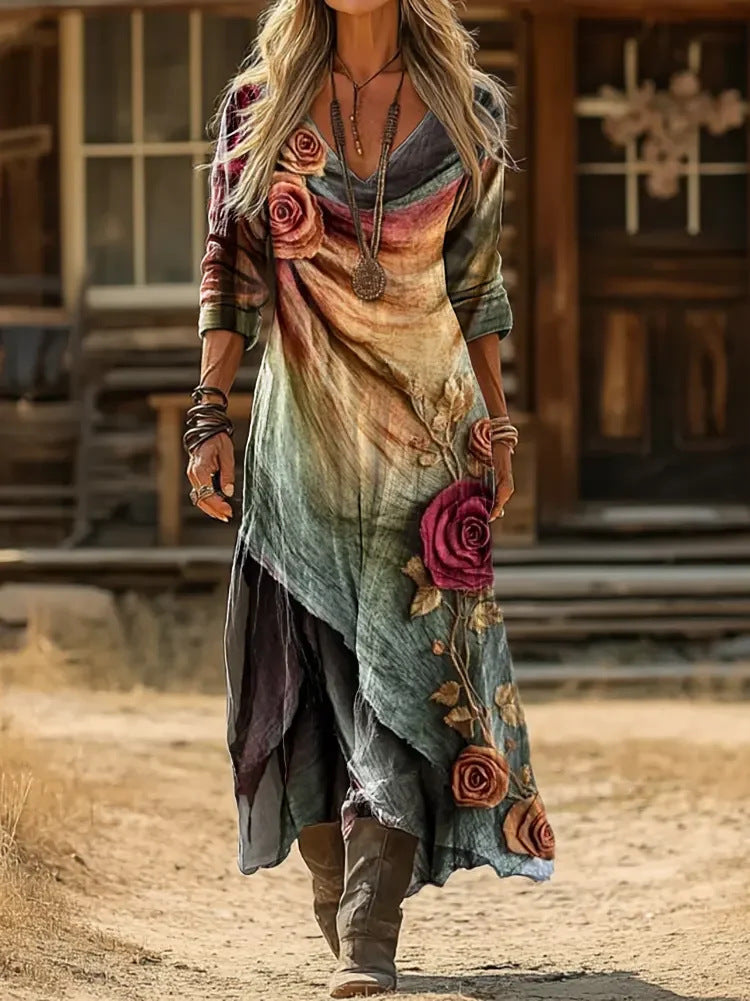 Emberly | Layered Ombré Rose Maxi Dress.
