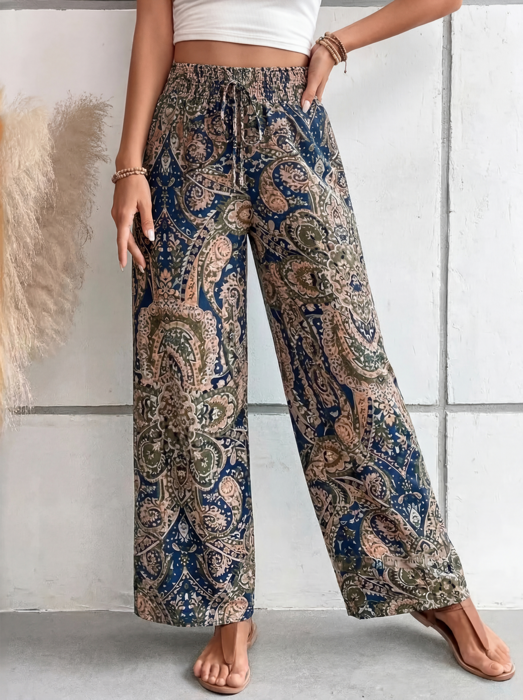 Evie | Printed Wide-Leg Trousers
