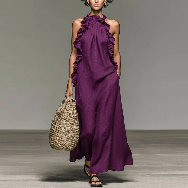 Aurelia | Halter Ruffle Bohemian Maxi Dress