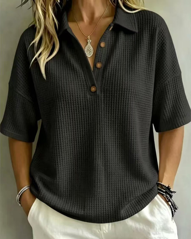 Maddison | Relaxed Waffle Polo Top