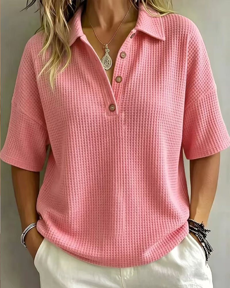 Maddison | Relaxed Waffle Polo Top