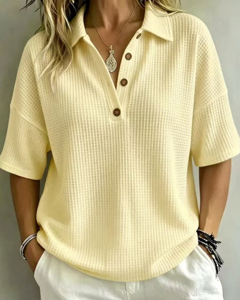Maddison | Relaxed Waffle Polo Top