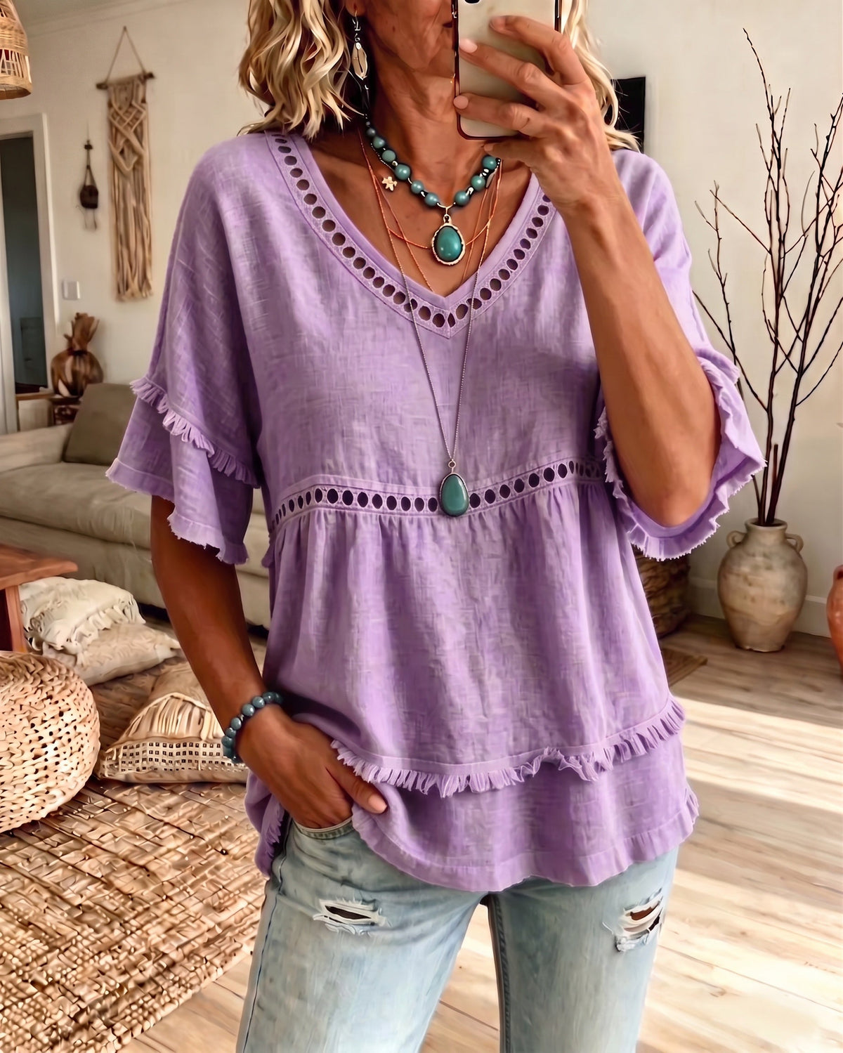 Sienna | Boho Frill V-Neck Blouse