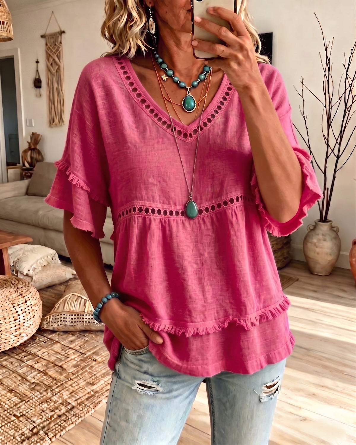 Sienna | Boho Frill V-Neck Blouse