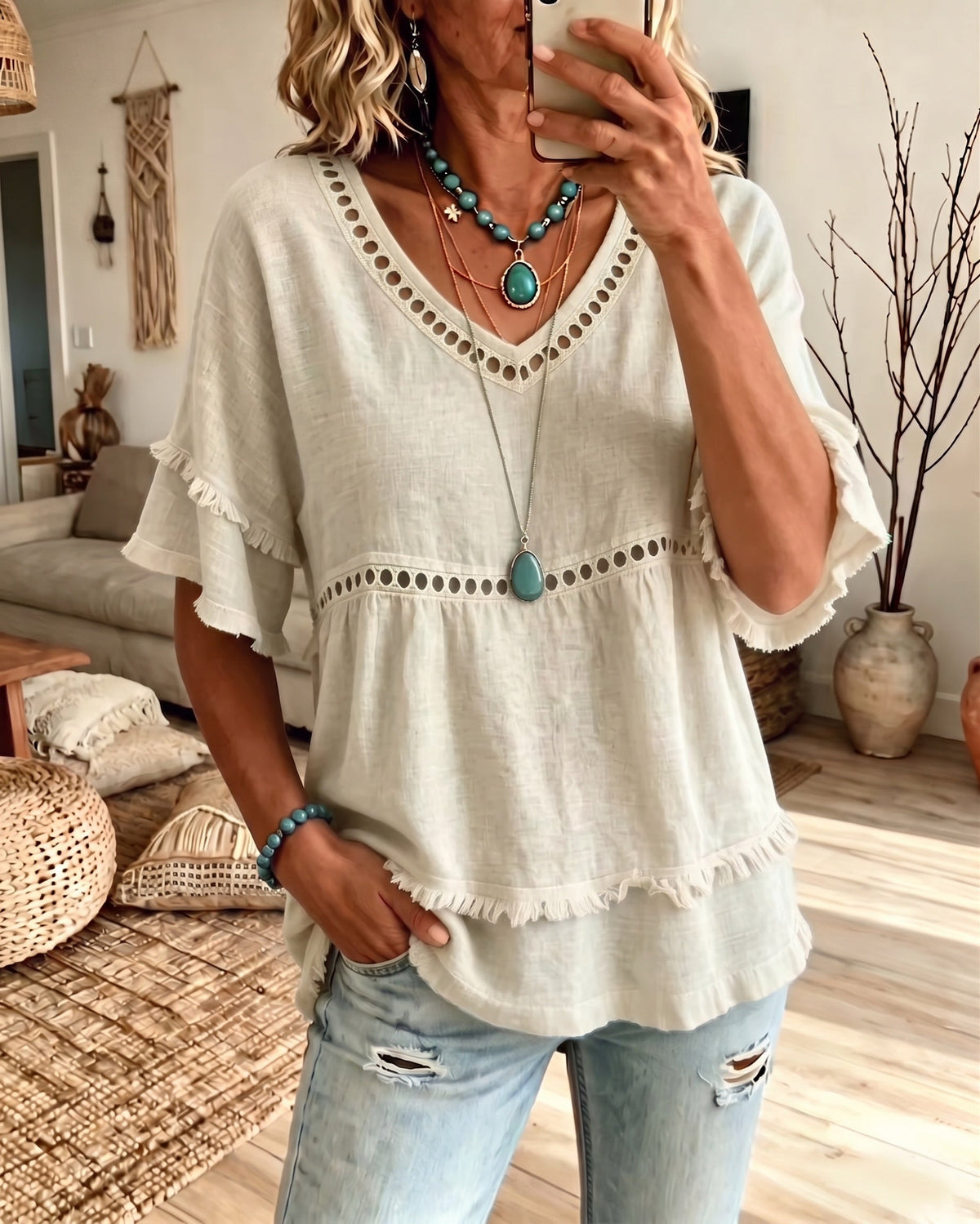 Sienna | Boho Frill V-Neck Blouse