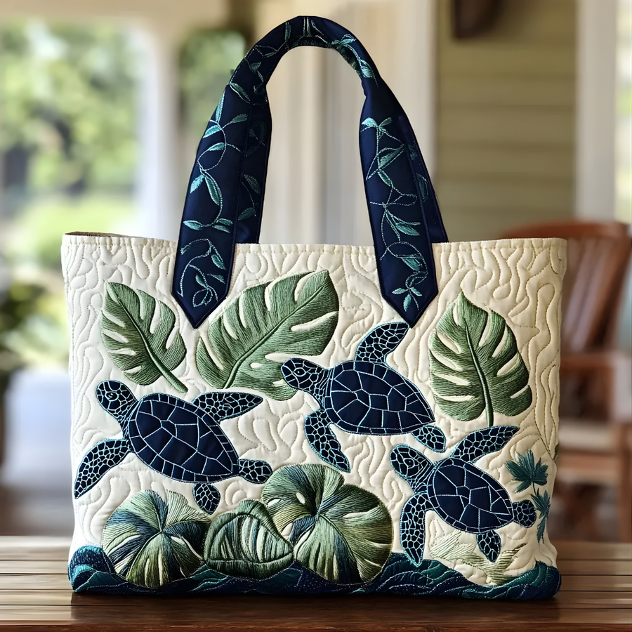 Tropical Sea Turtle Leaves | Handmade Quilted Tote