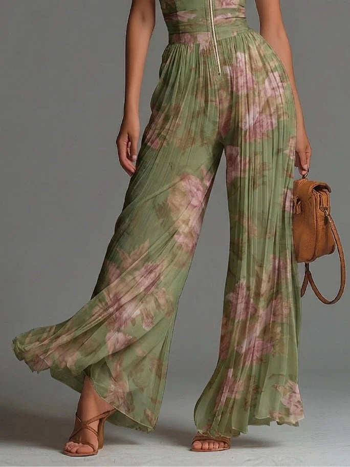 Serafina Jumpsuit | Fuchsia Floral Pleated Chiffon