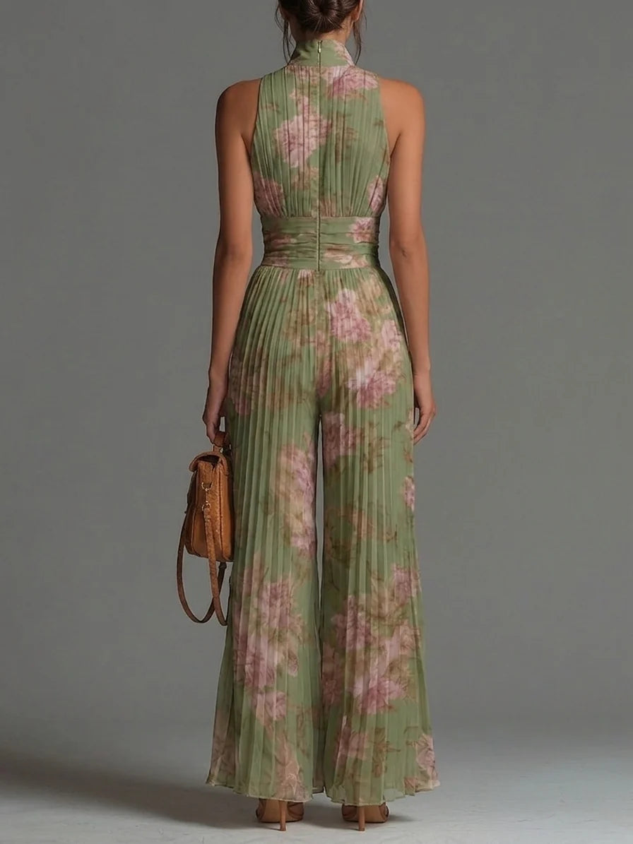 Serafina Jumpsuit | Fuchsia Floral Pleated Chiffon