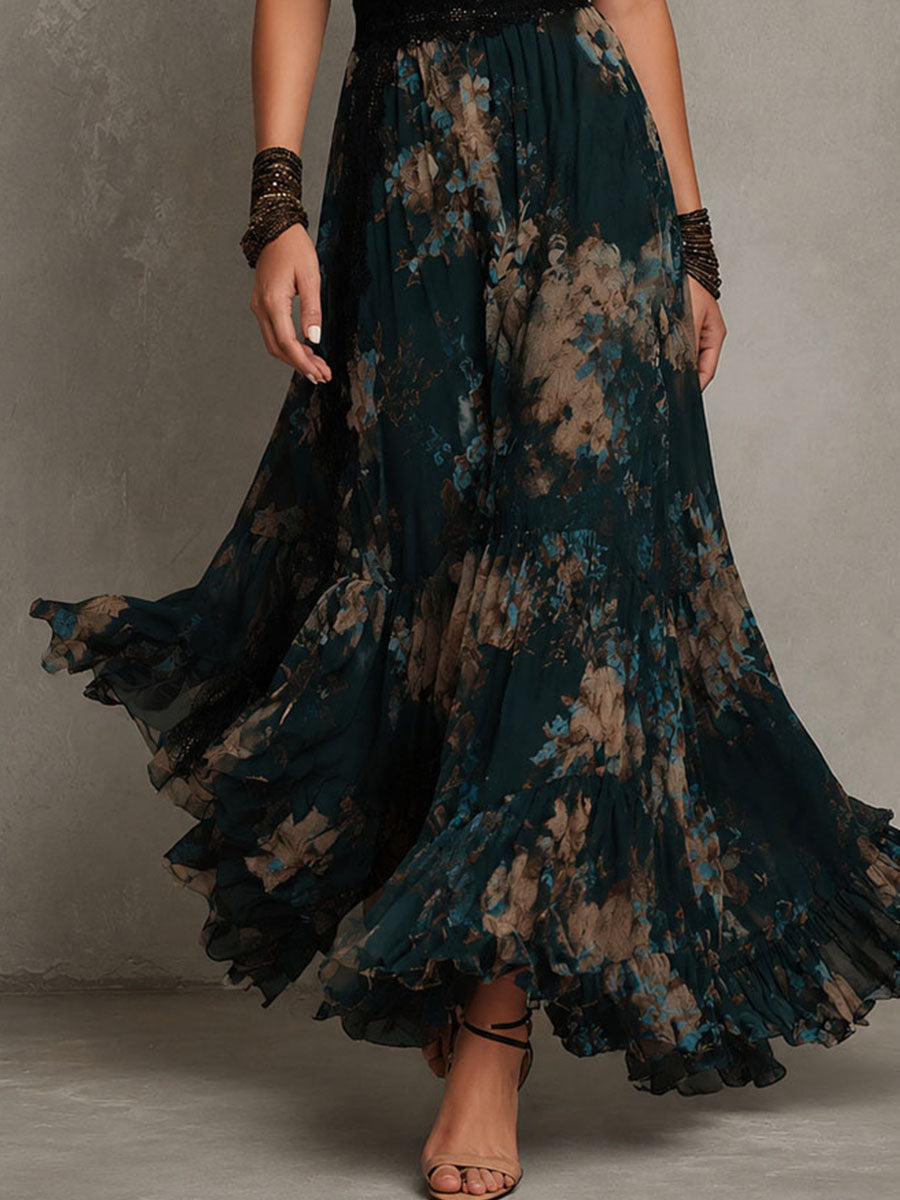Ariel | Tiered Dark Floral Maxi Dress