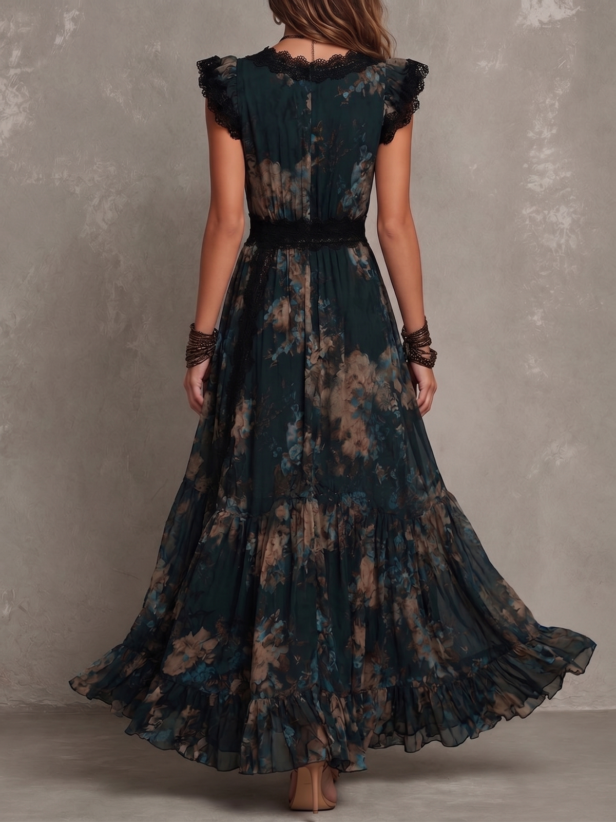 Ariel | Tiered Dark Floral Maxi Dress