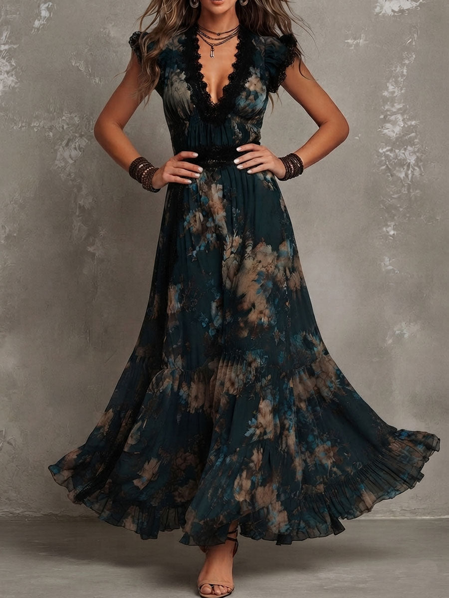 Ariel | Tiered Dark Floral Maxi Dress