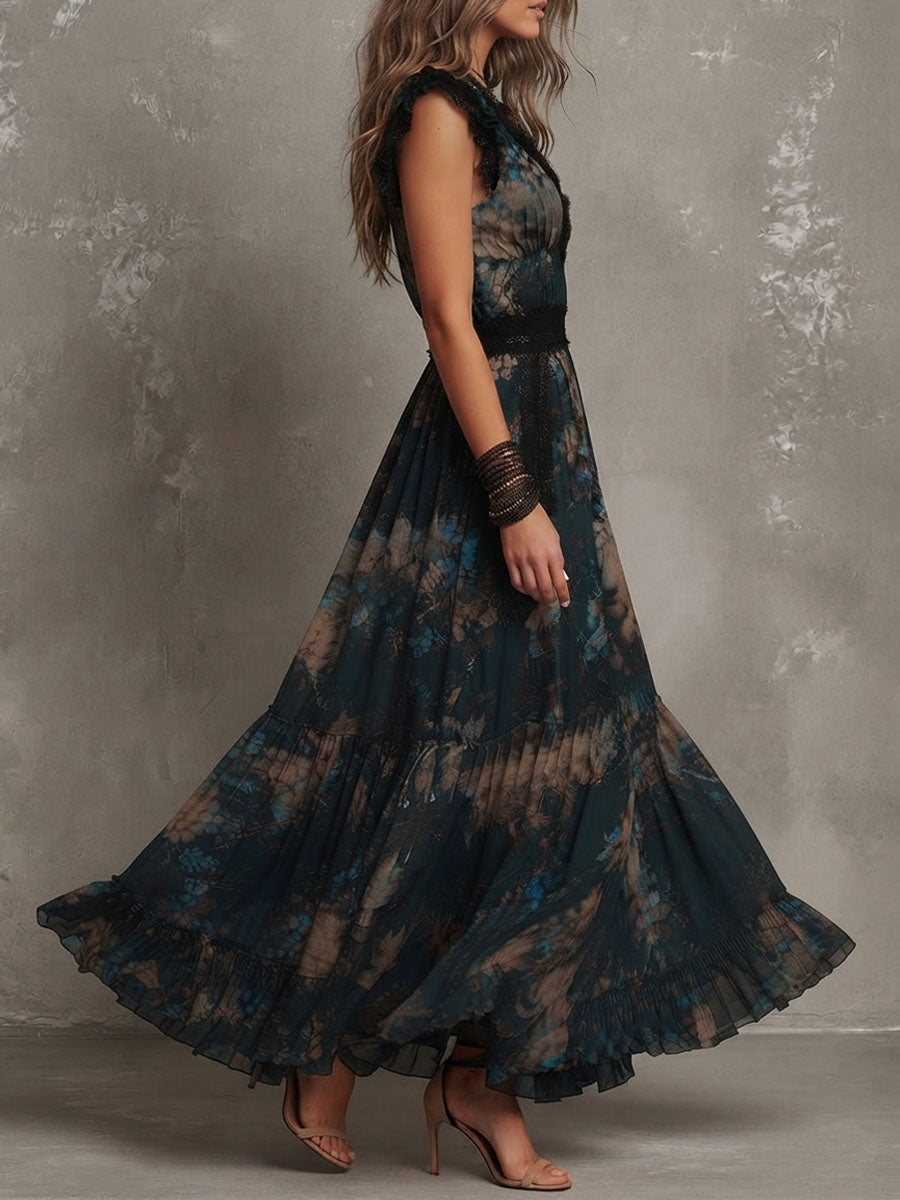Ariel | Tiered Dark Floral Maxi Dress