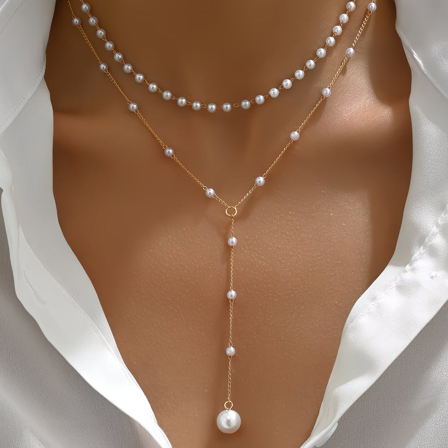MARGAUX | LAYERED PEARL Y-CHAIN NECKLACE