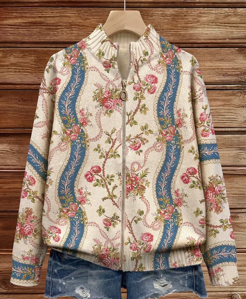 EULALIA | CLIMBING ROSE ZIP-UP CARDIGAN