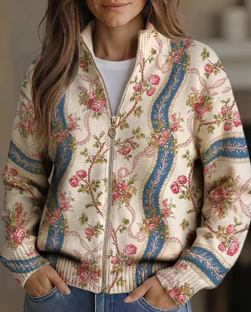 EULALIA | CLIMBING ROSE ZIP-UP CARDIGAN
