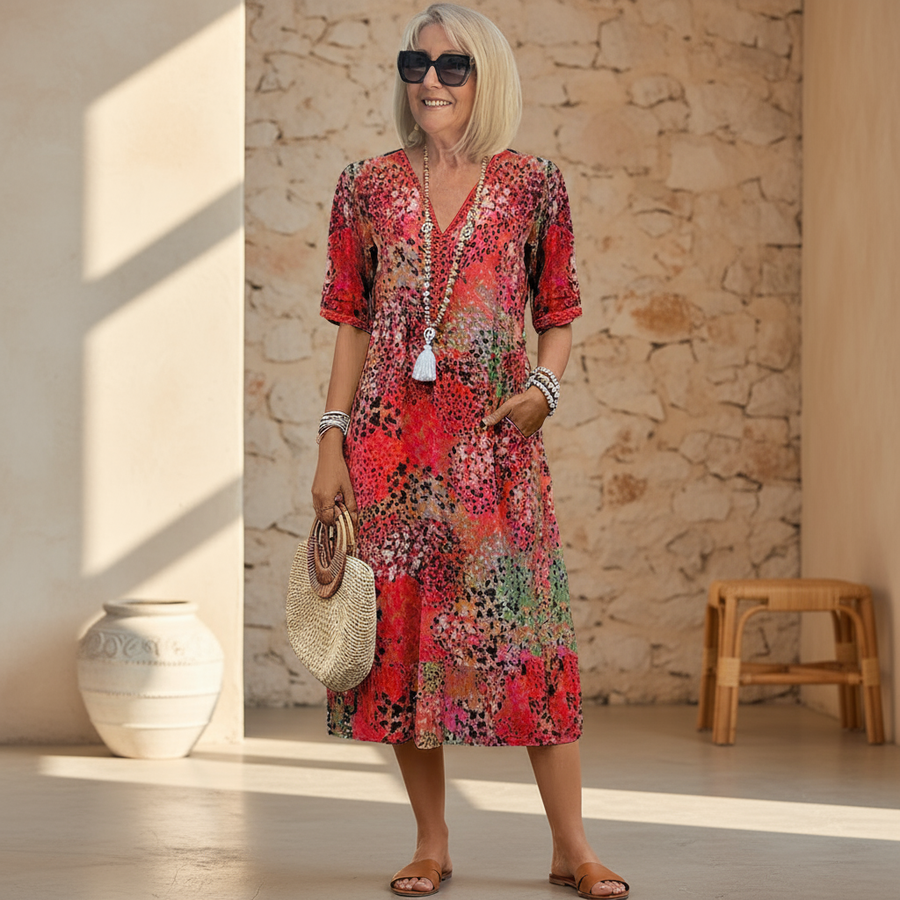 Arabella | Vibrant Pattern Midi Dress