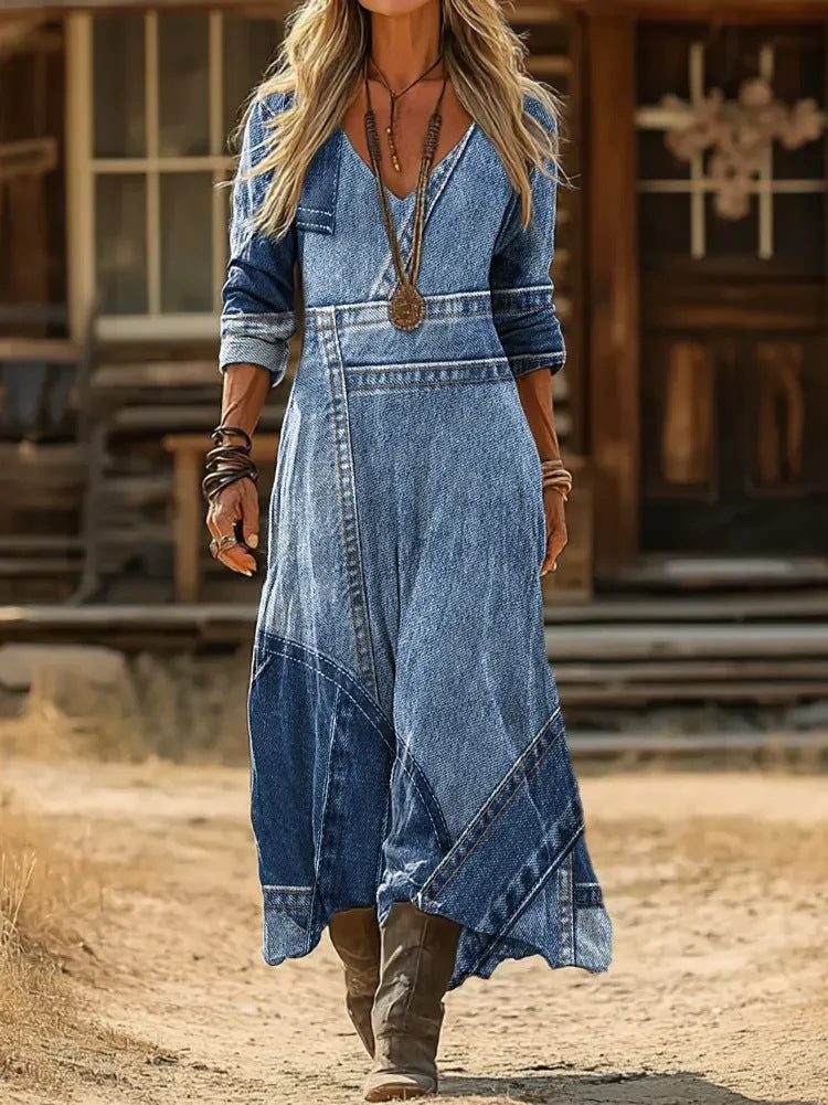Harper | Patchwork Denim-Look Maxi Dress