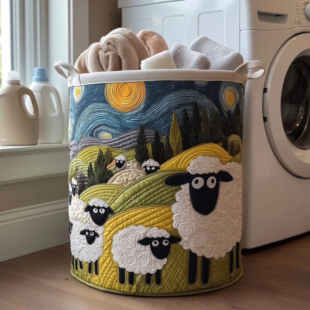 Lamb meadow laundry basket beside the washer